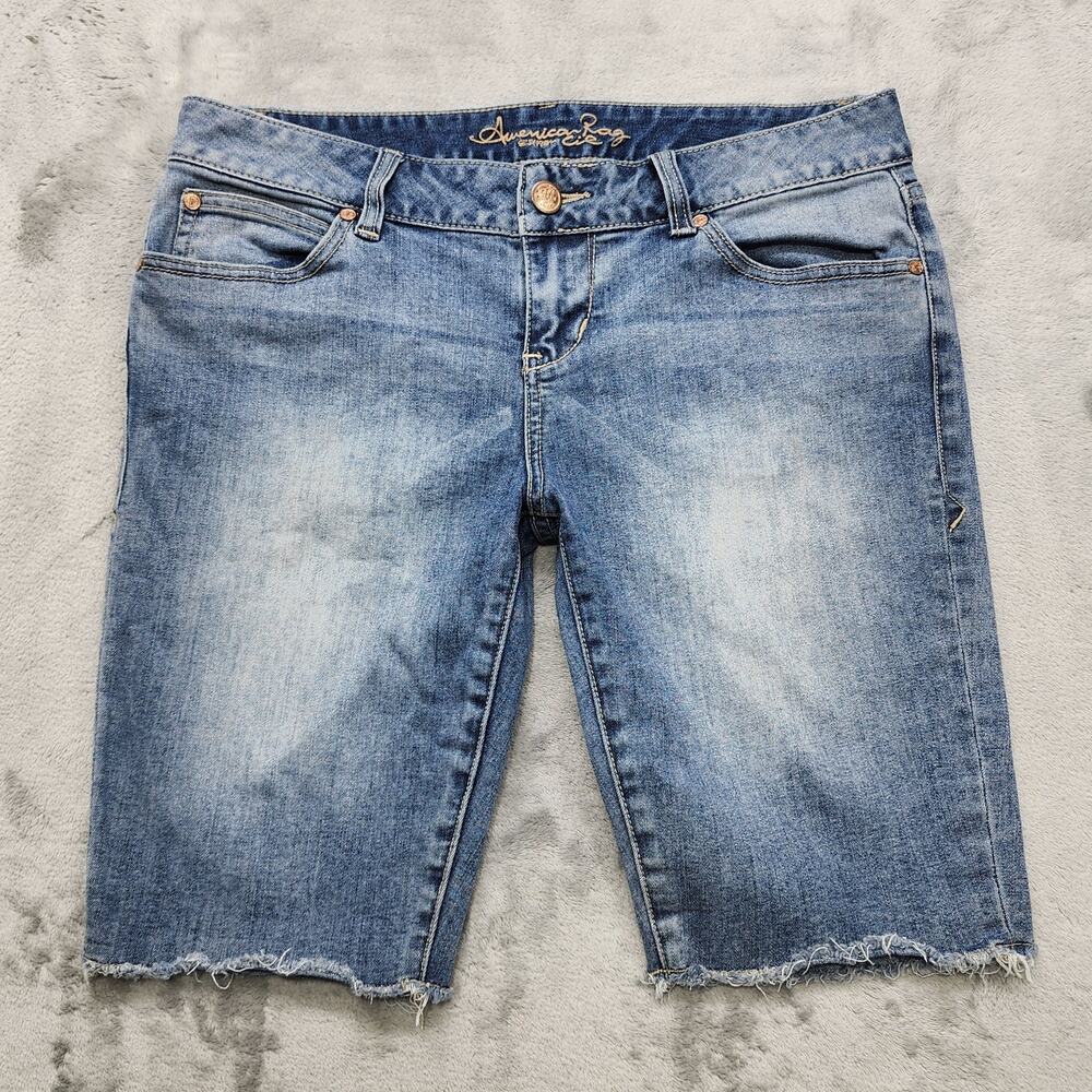 American Rag Shorts Womens 9 Juniors Blue Low Rise Cutoff Bermuda Stretch Denim - Picture 1 of 11